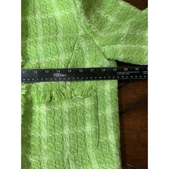Walter Baker Tweed Blazer Jacket Size Large Lime Green Fray Edge Cropped NWT - Picture 5 of 10